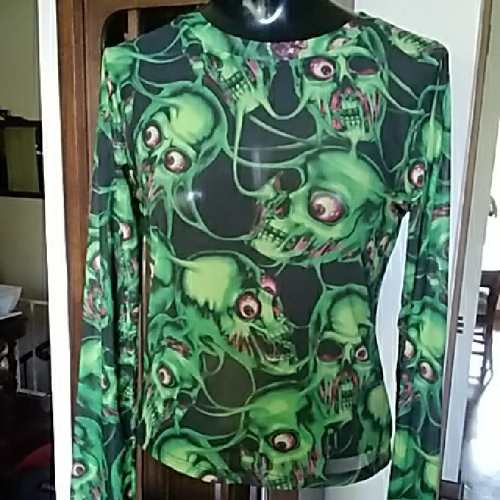 Dolls Kill Green Skull Crop Top - Picture 1 of 5